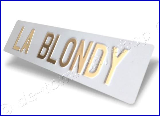 -Autoschild hinten Weiss 110x500 mm "Text Farbe Gold & Chr. 70mm